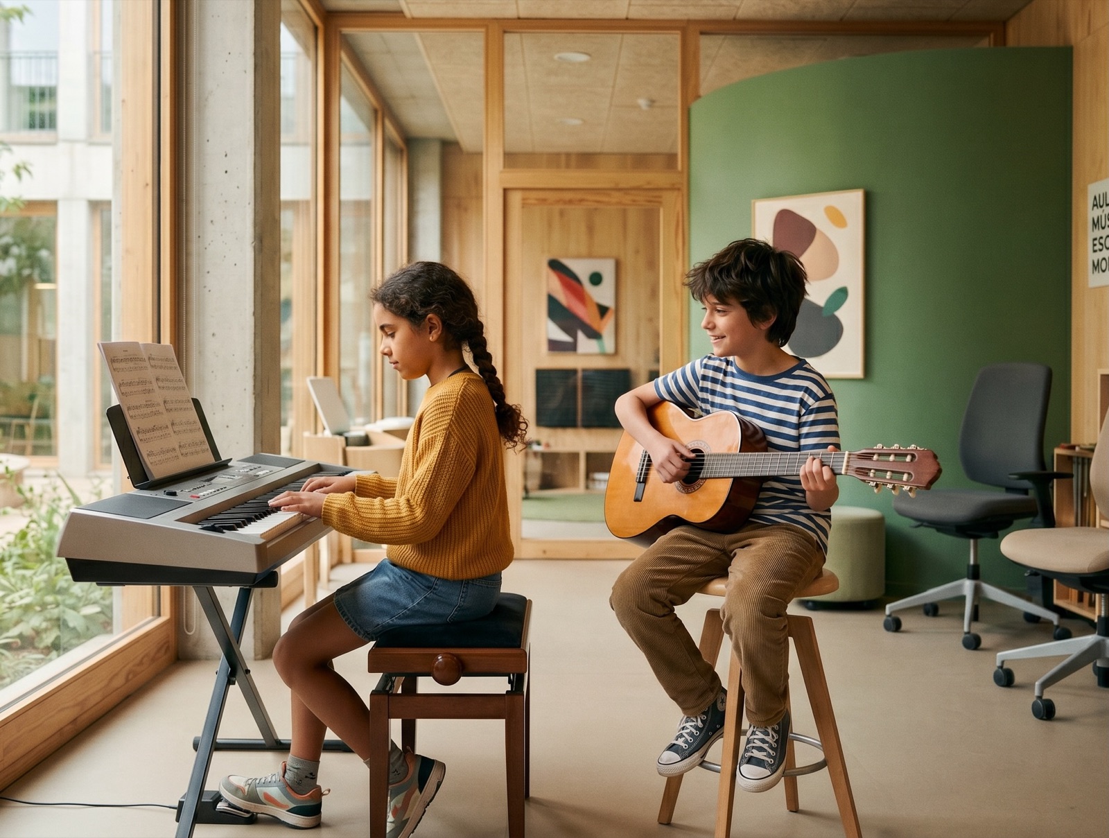 Alumnes tocant a l'aula